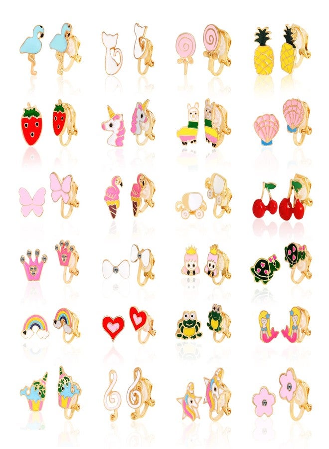 OATHYAN 24 Pairs Clip On Earrings For Women Animal Butterfly Flower Colorful Hypoallergenic Non Pierced Fake Earring (#Style 03) - Image 1